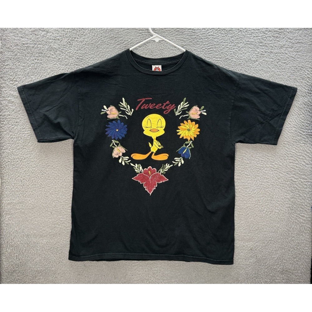 Vintage Looney Tunes Shirt Womens 2XL XXL Black Crewneck Tee Tweety Bird 90s